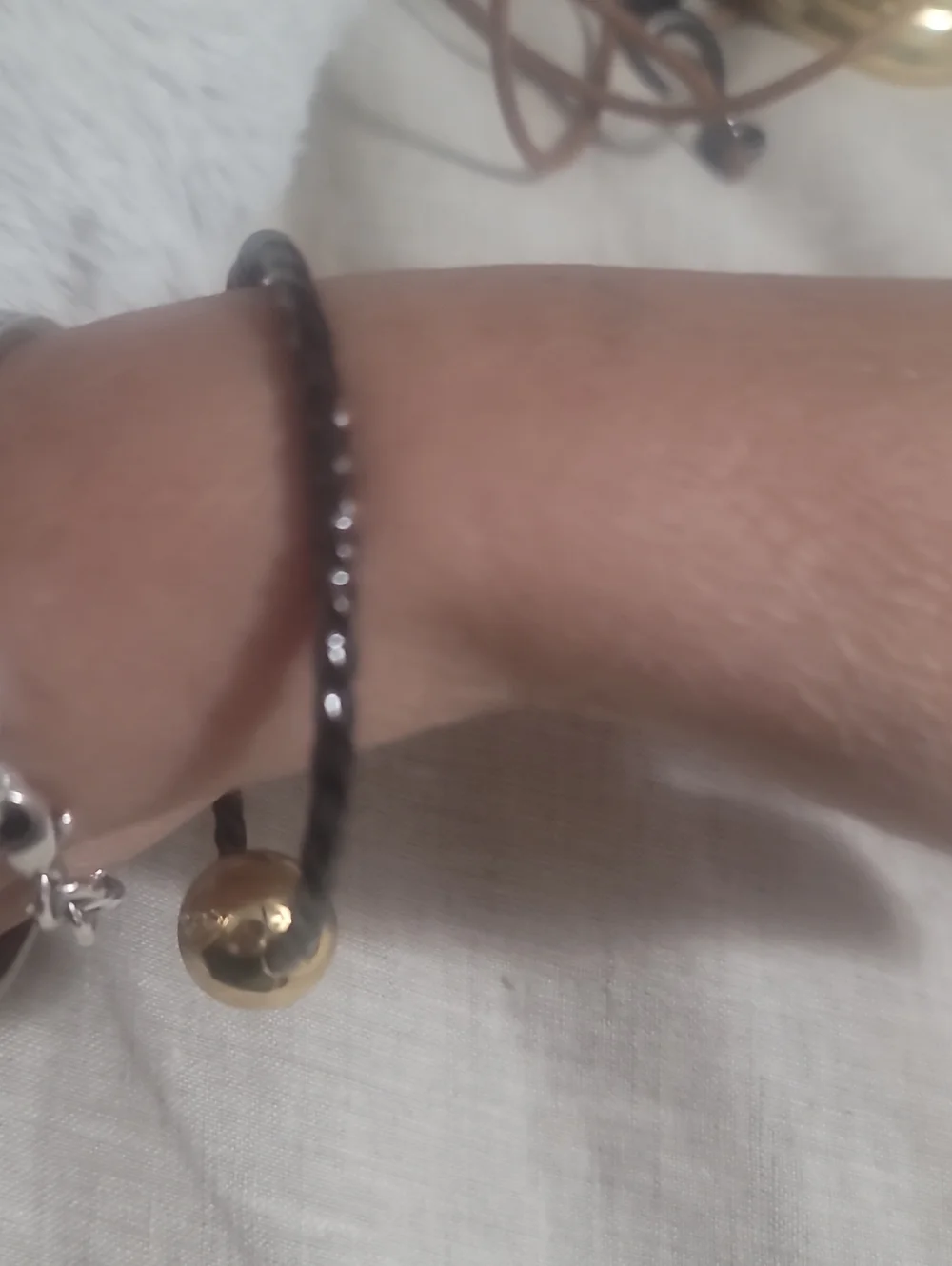 Gold Accent Black Cord Women's Bracelet Metal